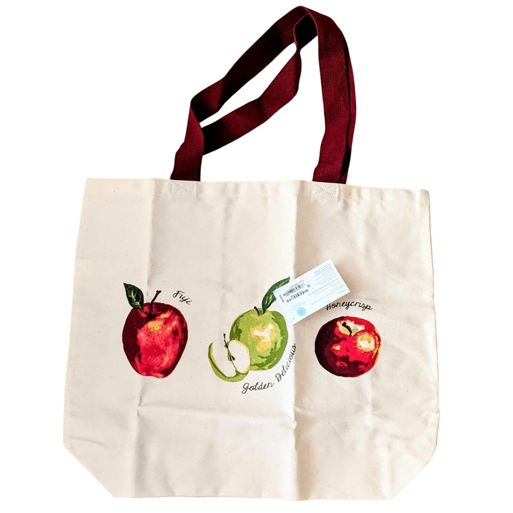 Martha Stewart Collection Apple Canvas Tote Bag Cream Red APPLTOTE New w Tag